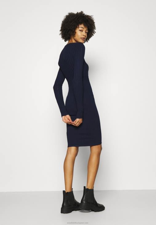 Anna Field nők crew ausschnitt ripp felső bodycon mini stricckleid shift ruha sötétkék RTVD205 - Image 3