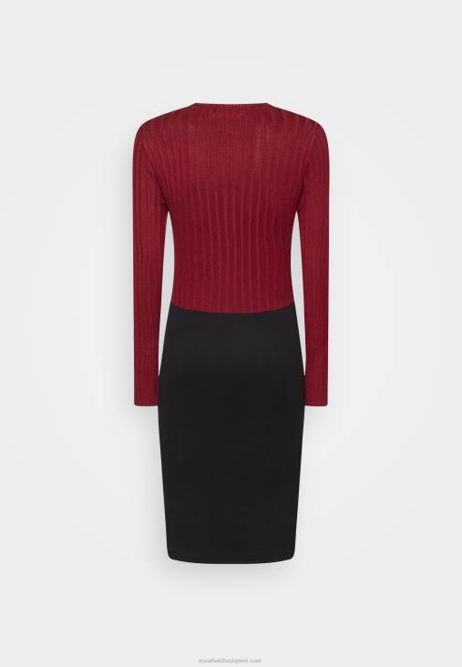 Anna Field nők crew ausschnitt ripp felső bodycon mini stricckleid shift ruha sötétvörös/fekete RTVD217 - Image 2