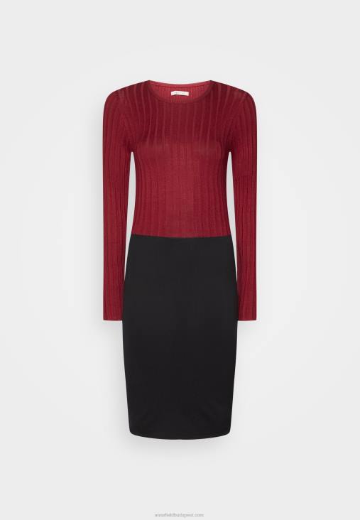 Anna Field nők crew ausschnitt ripp felső bodycon mini stricckleid shift ruha sötétvörös/fekete RTVD217 - Image 1