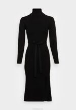 Anna Field nők rollkragen ripp mini stricckleid mit grtel jumper ruha fekete RTVD234