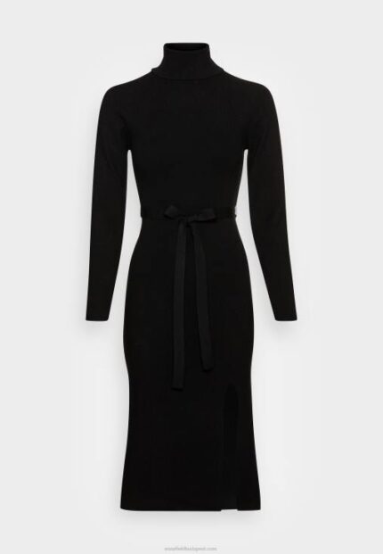 Anna Field nők rollkragen ripp mini stricckleid mit grtel jumper ruha fekete RTVD234