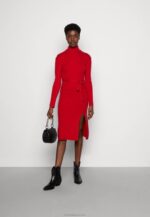 Anna Field nők rollkragen ripp mini stricckleid mit grtel jumper ruha piros RTVD232 - Image 2