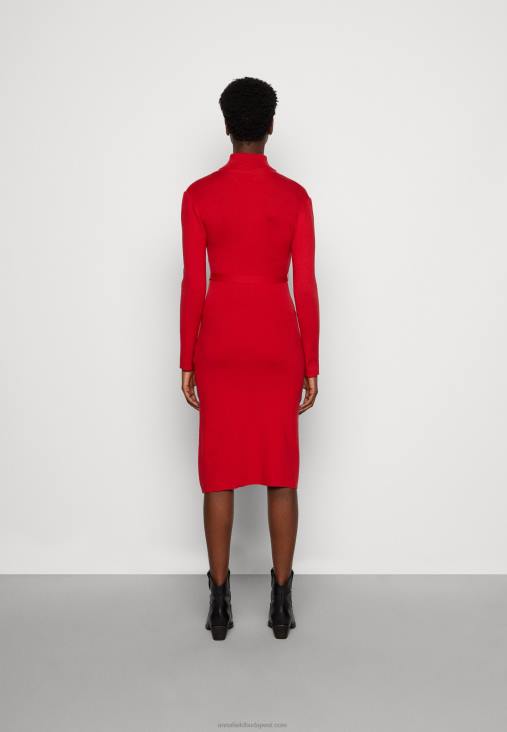 Anna Field nők rollkragen ripp mini stricckleid mit grtel jumper ruha piros RTVD232 - Image 3
