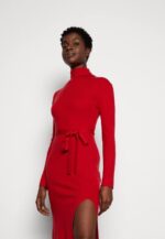 Anna Field nők rollkragen ripp mini stricckleid mit grtel jumper ruha piros RTVD232 - Image 4