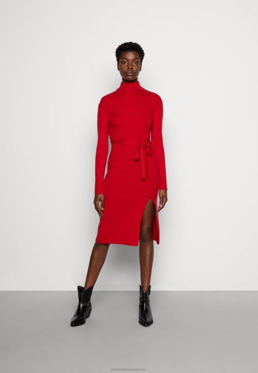 Anna Field nők rollkragen ripp mini stricckleid mit grtel jumper ruha piros RTVD232 - Image 1