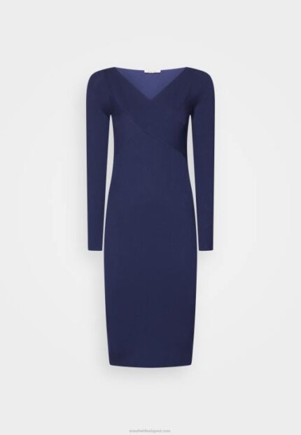 Anna Field nők v ausschnitt bodycon midi stricckleid shift ruha sötétkék RTVD214