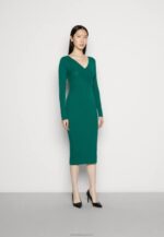 Anna Field nők v ausschnitt bodycon midi stricckleid shift ruha zöld RTVD196