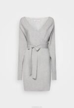 Anna Field nők wrap v ausschnitt mini stricckleid mit grtel shift ruha foltos szürke RTVD216