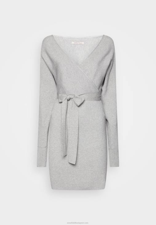 Anna Field nők wrap v ausschnitt mini stricckleid mit grtel shift ruha foltos szürke RTVD216 - Image 1