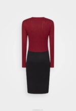 Anna Field nők crew ausschnitt ripp felső bodycon mini stricckleid shift ruha sötétvörös/fekete RTVD217 - Image 2
