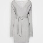 Anna Field nők wrap v ausschnitt mini stricckleid mit grtel shift ruha foltos szürke RTVD216